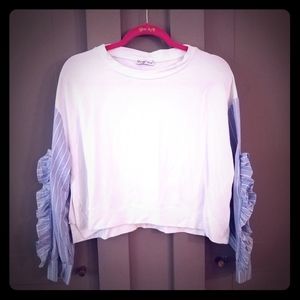 ZARA, Cotton cropped Tee w Ruffles